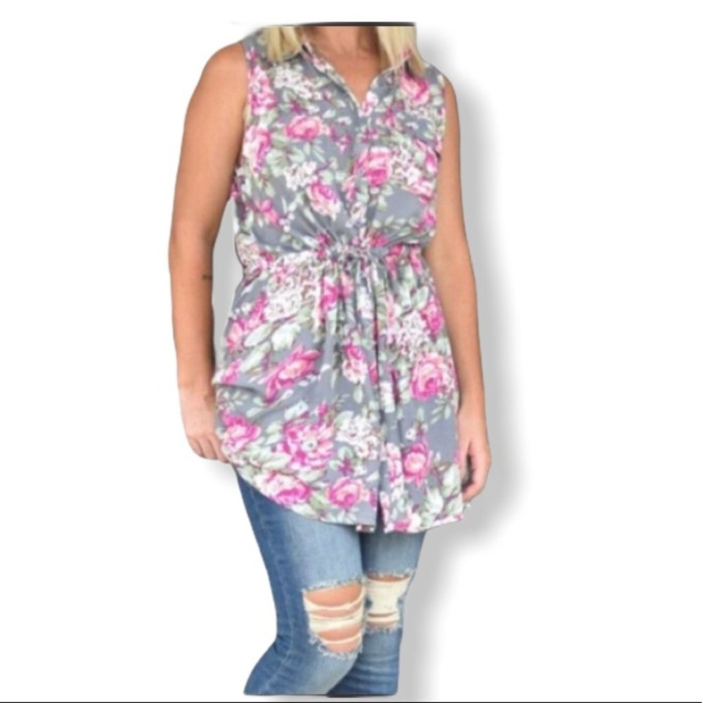 New Charcoal Floral Blouse